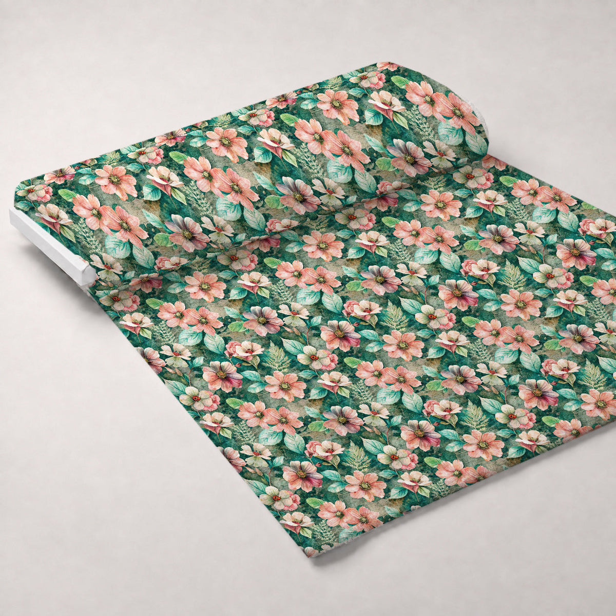 Emerald Blush Blooms Pattern 2 Fleece Fabric — fleece fabric unrolled bolt preview (mv-fleece-v1:bolt)