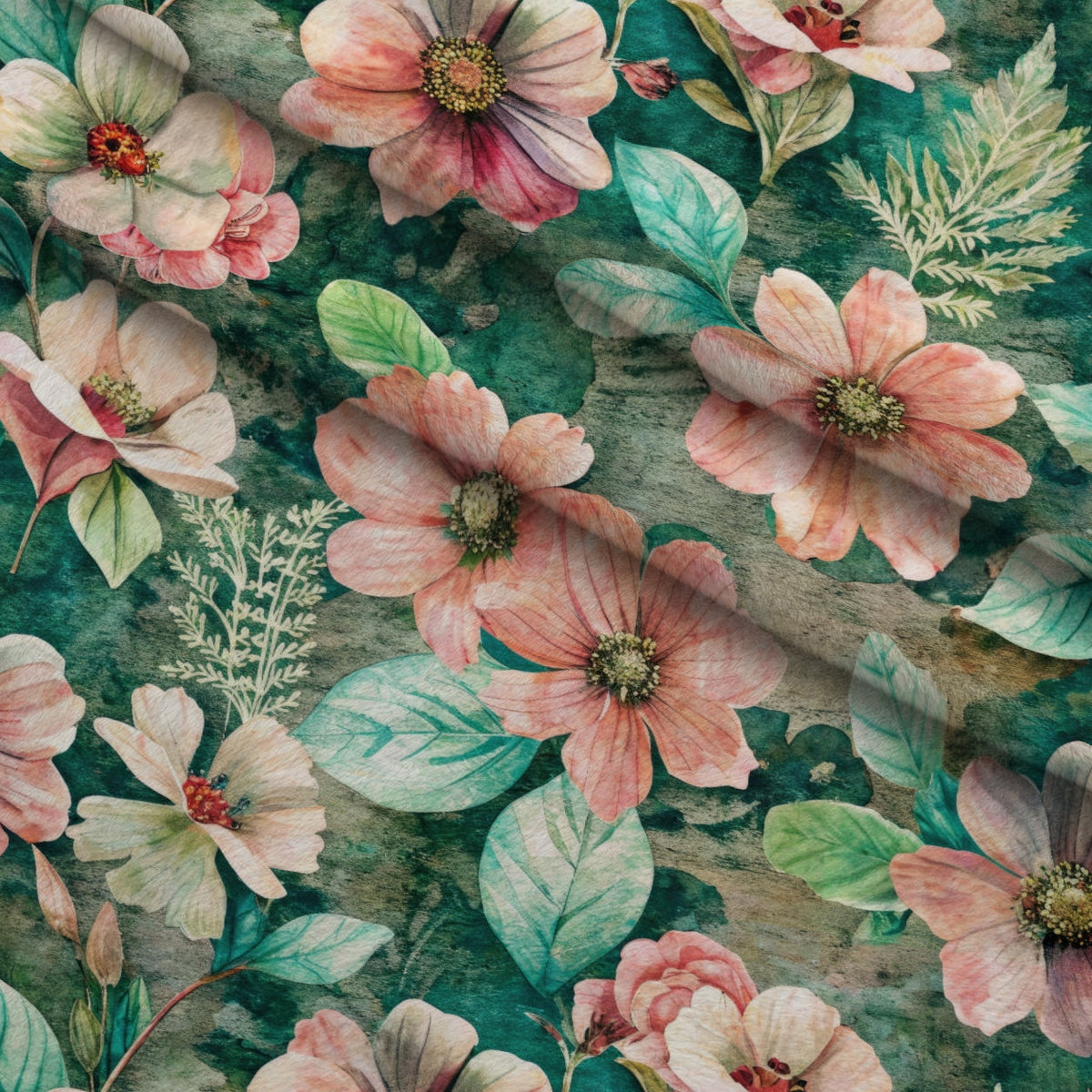 Emerald Blush Blooms Pattern 2 Fleece Fabric — fleece fabric folded close-up preview (mv-fleece-v1:lying)