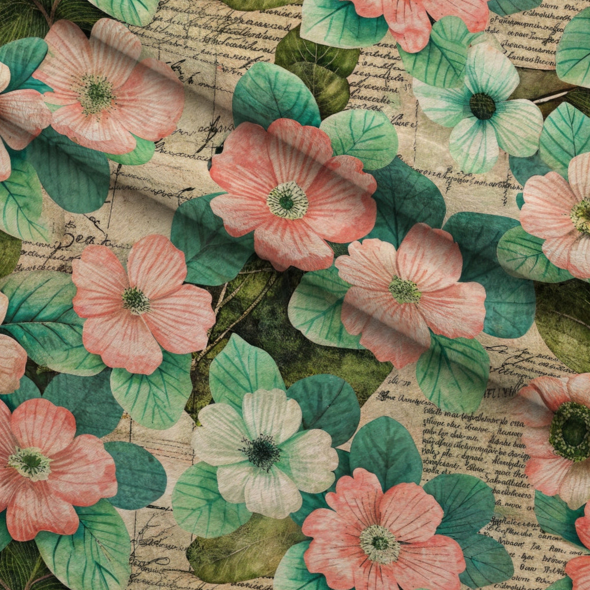 Emerald Blush Blooms Pattern 3 Fleece Fabric — fleece fabric folded close-up preview (mv-fleece-v1:lying)