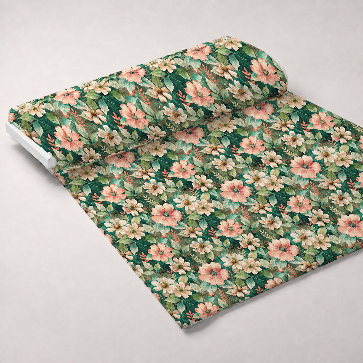 Emerald Blush Blooms Pattern 4 Fleece Fabric — fleece fabric unrolled bolt preview (mv-fleece-v1:bolt)