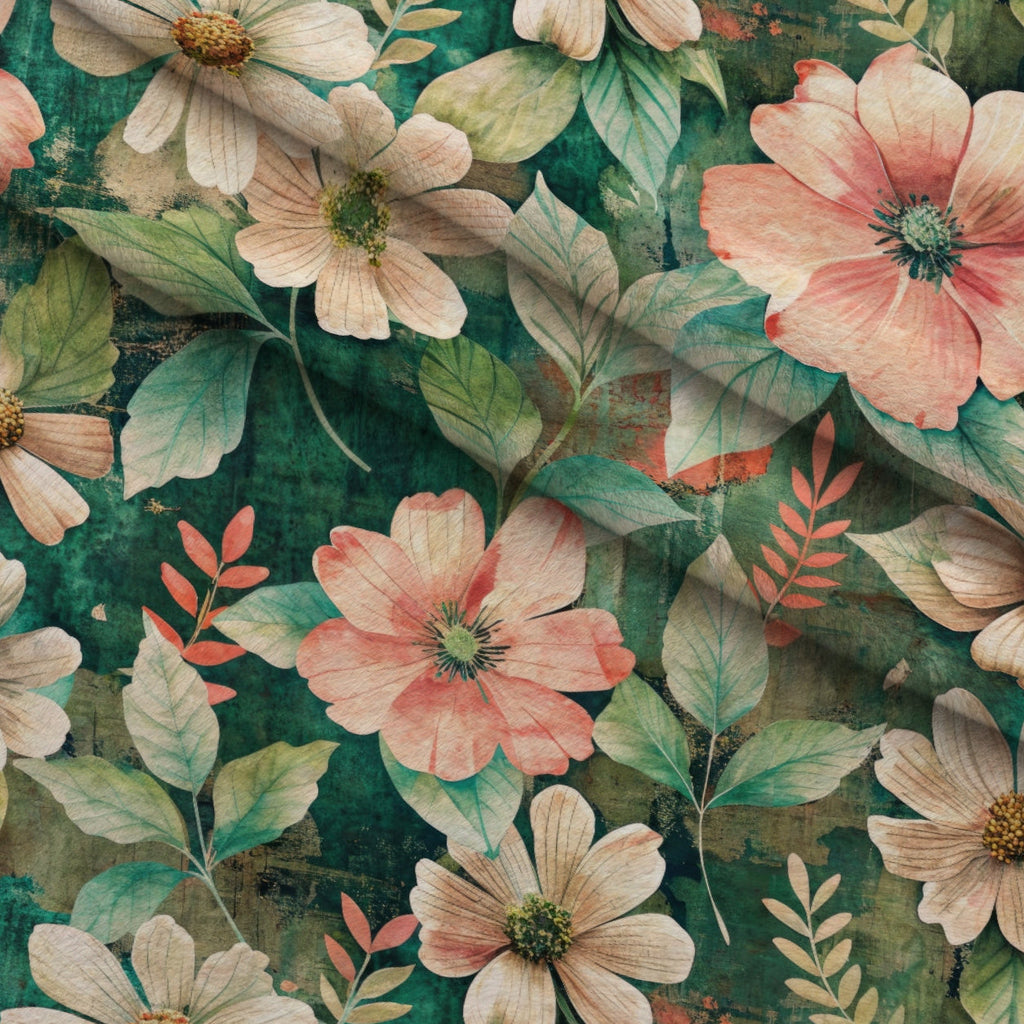 Emerald Blush Blooms Pattern 4 Fleece Fabric — fleece fabric folded close-up preview (mv-fleece-v1:lying)