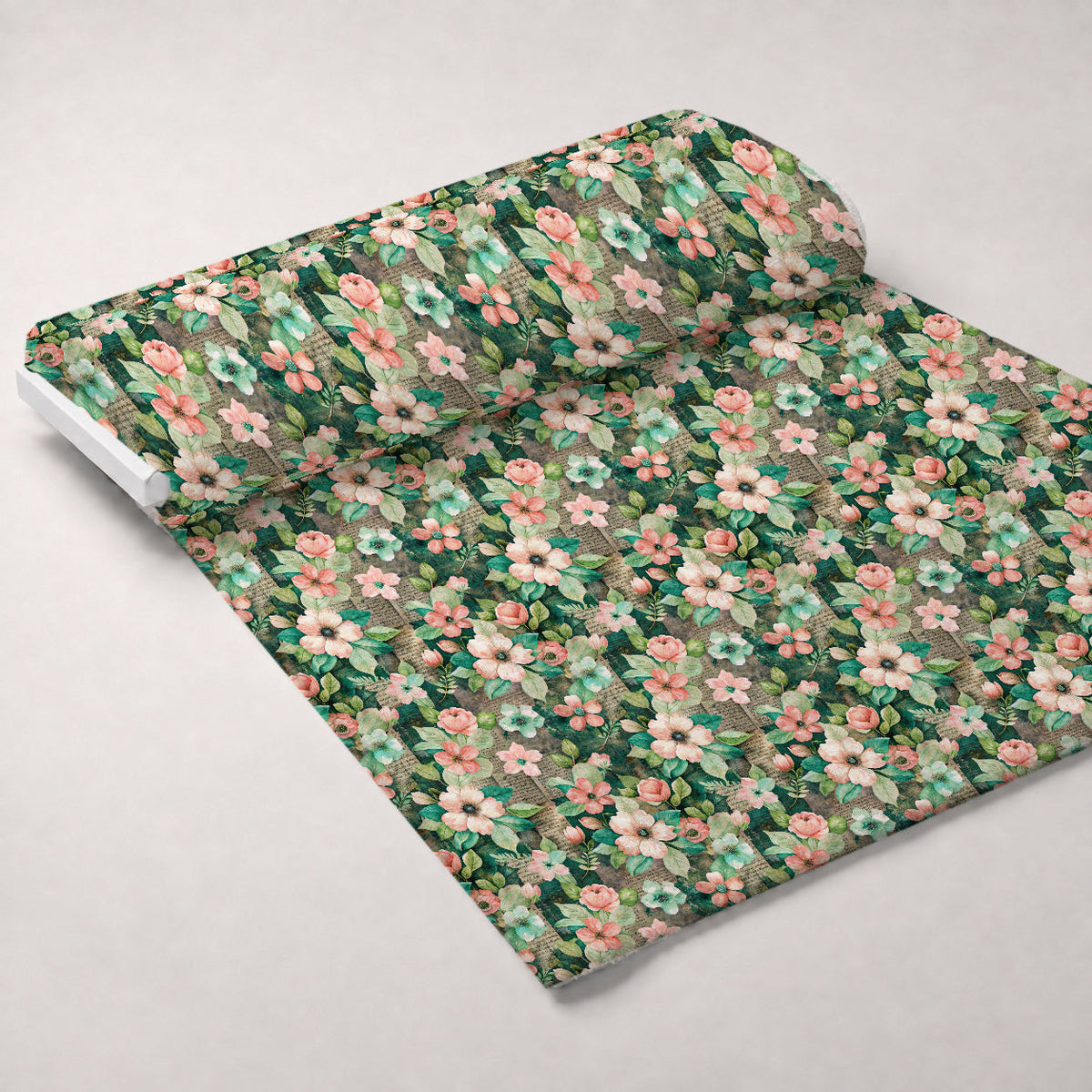 Emerald Blush Blooms Pattern 5 Fleece Fabric — fleece fabric unrolled bolt preview (mv-fleece-v1:bolt)