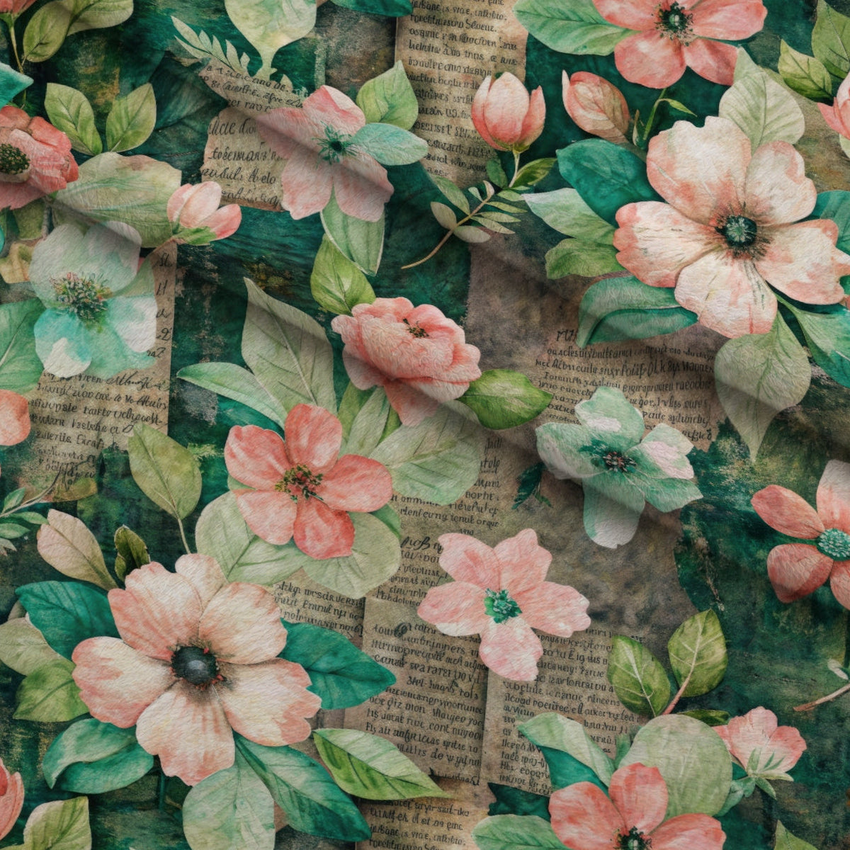 Emerald Blush Blooms Pattern 5 Fleece Fabric — fleece fabric folded close-up preview (mv-fleece-v1:lying)