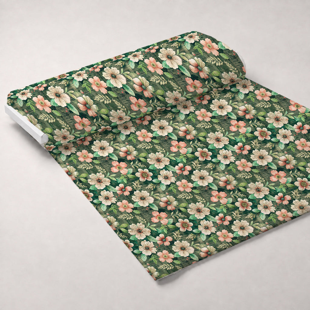 Emerald Blush Blooms Pattern 6 Fleece Fabric — fleece fabric unrolled bolt preview (mv-fleece-v1:bolt)