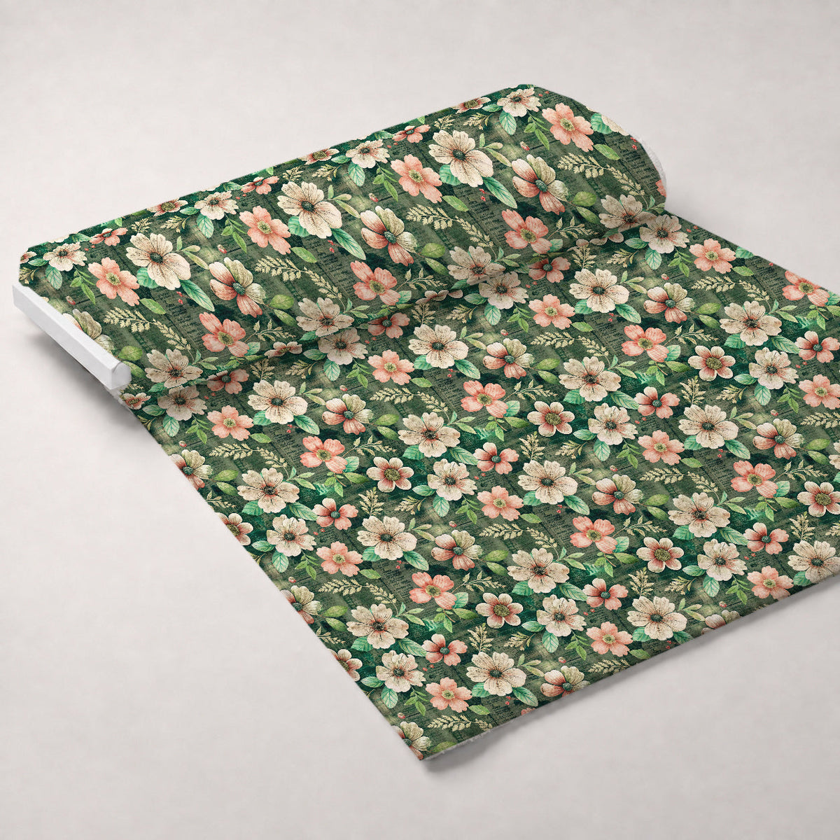 Emerald Blush Blooms Pattern 6 Fleece Fabric — fleece fabric unrolled bolt preview (mv-fleece-v1:bolt)