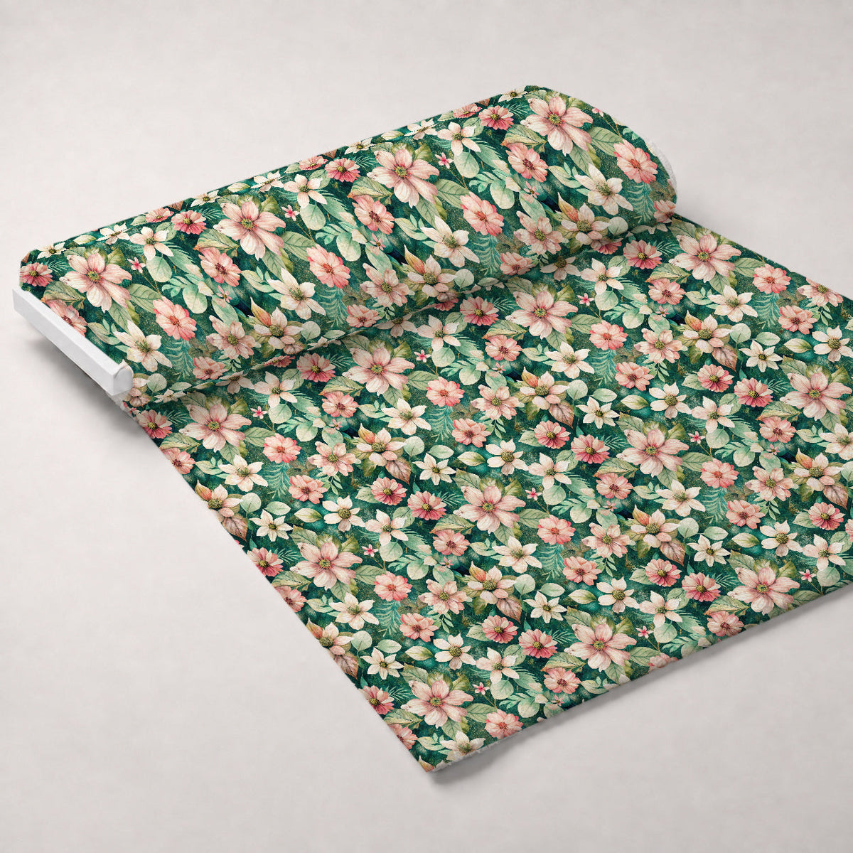 Emerald Blush Blooms Pattern 7 Fleece Fabric — fleece fabric unrolled bolt preview (mv-fleece-v1:bolt)