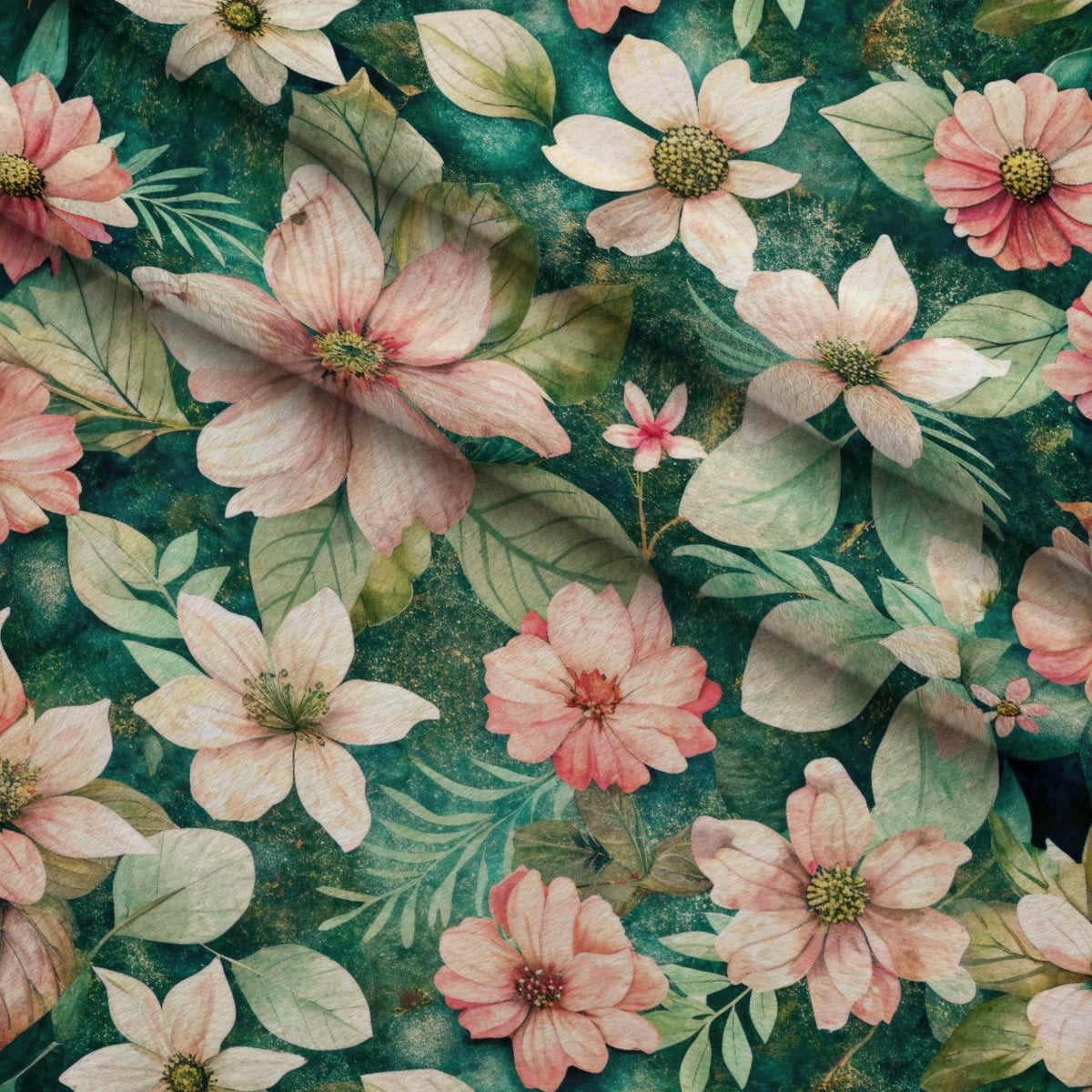 Emerald Blush Blooms Pattern 7 Fleece Fabric — fleece fabric folded close-up preview (mv-fleece-v1:lying)