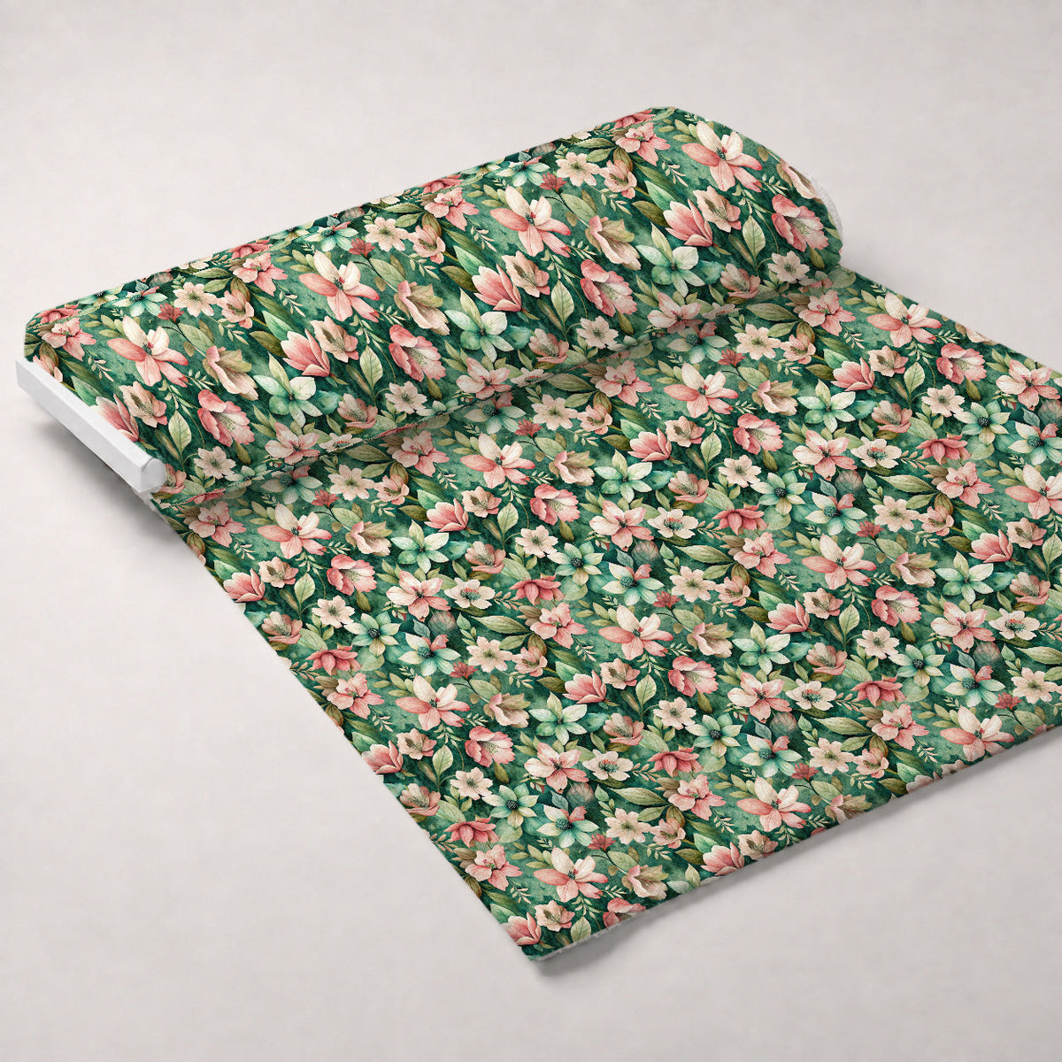 Emerald Blush Blooms Pattern 8 Fleece Fabric — fleece fabric unrolled bolt preview (mv-fleece-v1:bolt)