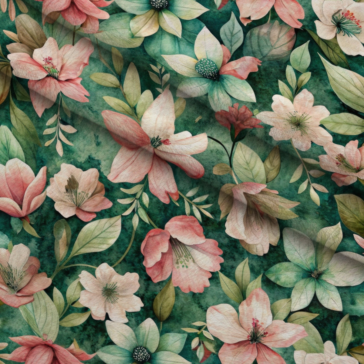 Emerald Blush Blooms Pattern 8 Fleece Fabric — fleece fabric folded close-up preview (mv-fleece-v1:lying)