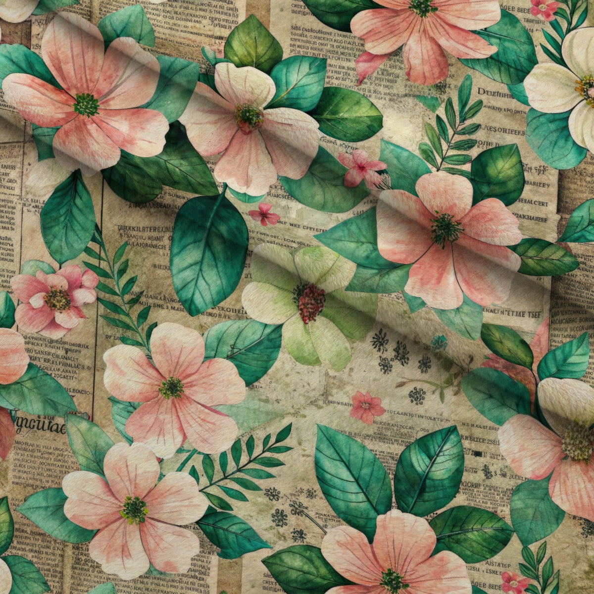 Emerald Blush Blooms Pattern 9 Fleece Fabric — fleece fabric folded close-up preview (mv-fleece-v1:lying)