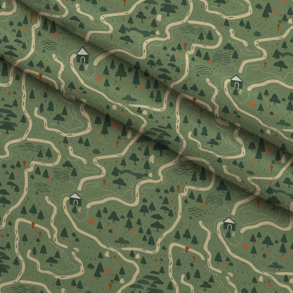 Evergreen Campfire Nights Pattern 1 Fleece Fabric — fleece fabric folded close-up preview (mv-fleece-v1:lying)