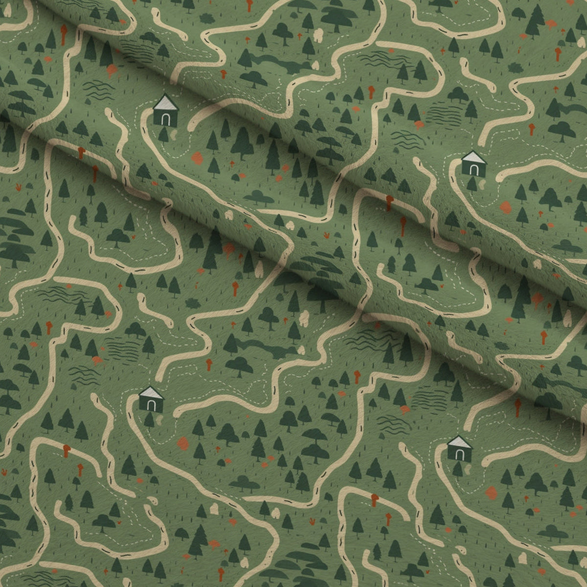 Evergreen Campfire Nights Pattern 1 Fleece Fabric — fleece fabric folded close-up preview (mv-fleece-v1:lying)