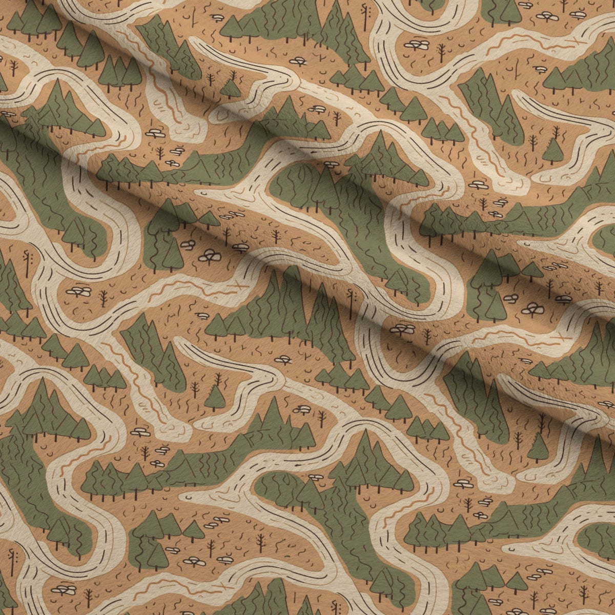 Evergreen Campfire Nights Pattern 2 Fleece Fabric — fleece fabric folded close-up preview (mv-fleece-v1:lying)