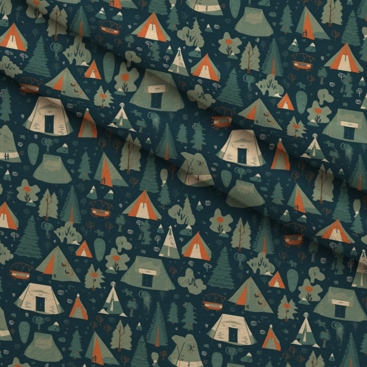 Evergreen Campfire Nights Pattern 3 Fleece Fabric — fleece fabric folded close-up preview (mv-fleece-v1:lying)