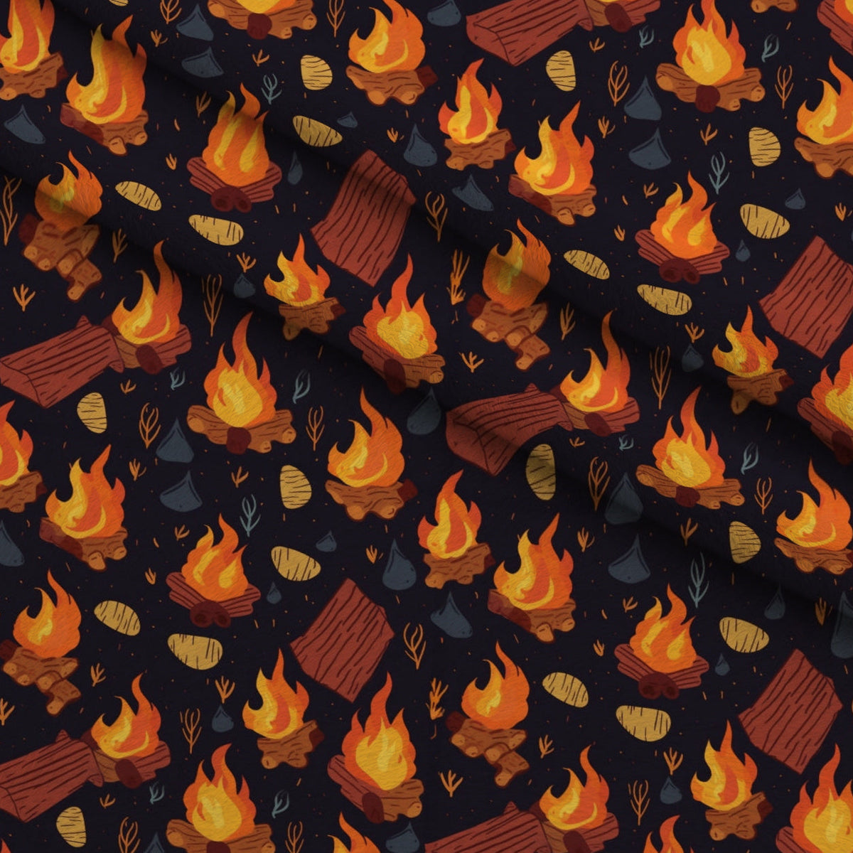 Evergreen Campfire Nights Pattern 4 Fleece Fabric — fleece fabric folded close-up preview (mv-fleece-v1:lying)