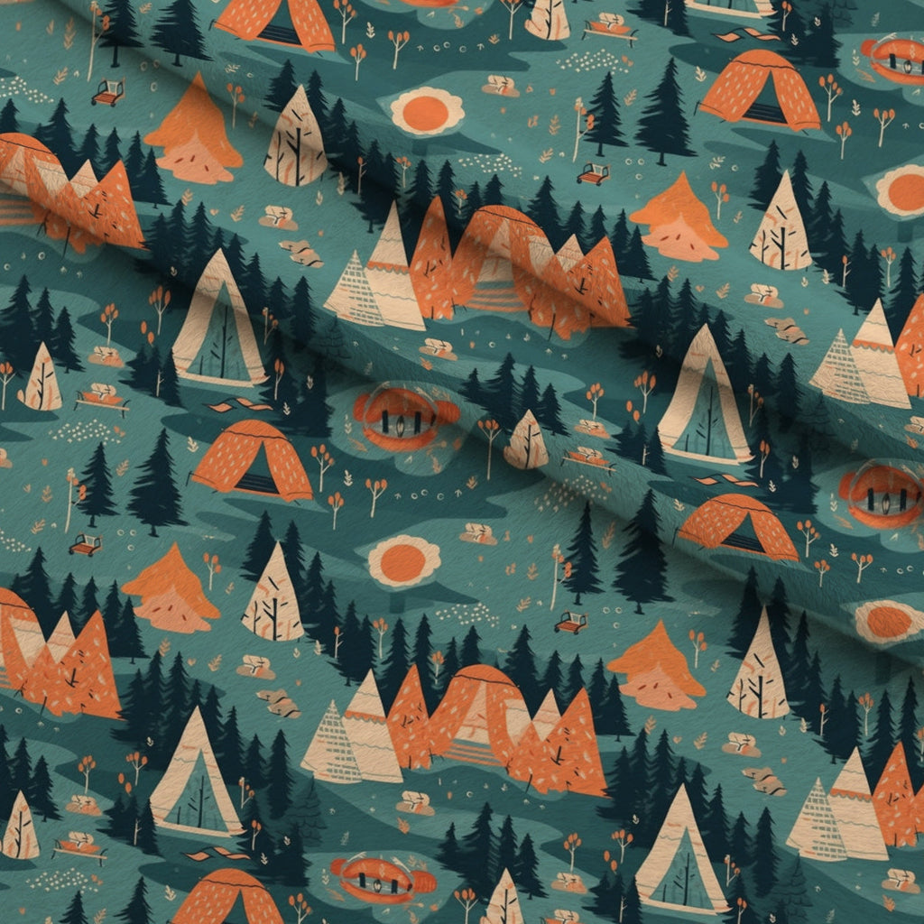 Evergreen Campfire Nights Pattern 5 Fleece Fabric — fleece fabric folded close-up preview (mv-fleece-v1:lying)