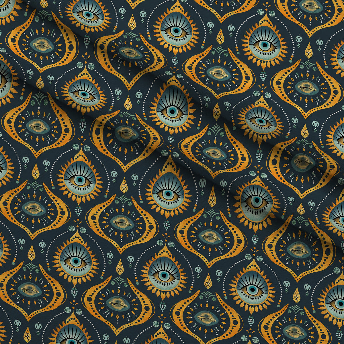 Evil Eye Pattern 7 Fleece Fabric — fleece fabric folded close-up preview (mv-fleece-v1:lying)