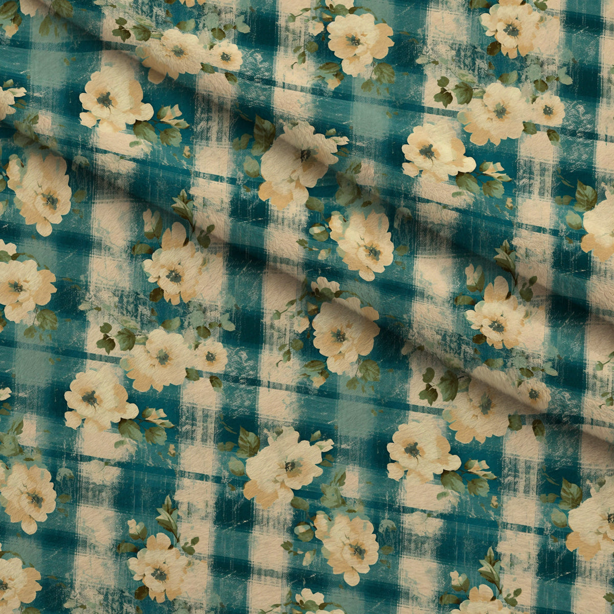 Faded Farmhouse Blooms Pattern 1 Fleece Fabric — fleece fabric folded close-up preview (mv-fleece-v1:lying)