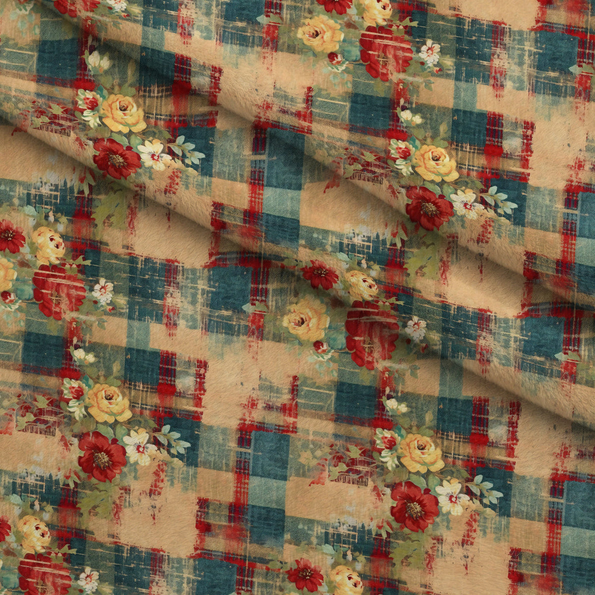 Faded Farmhouse Blooms Pattern 11 Fleece Fabric — fleece fabric folded close-up preview (mv-fleece-v1:lying)