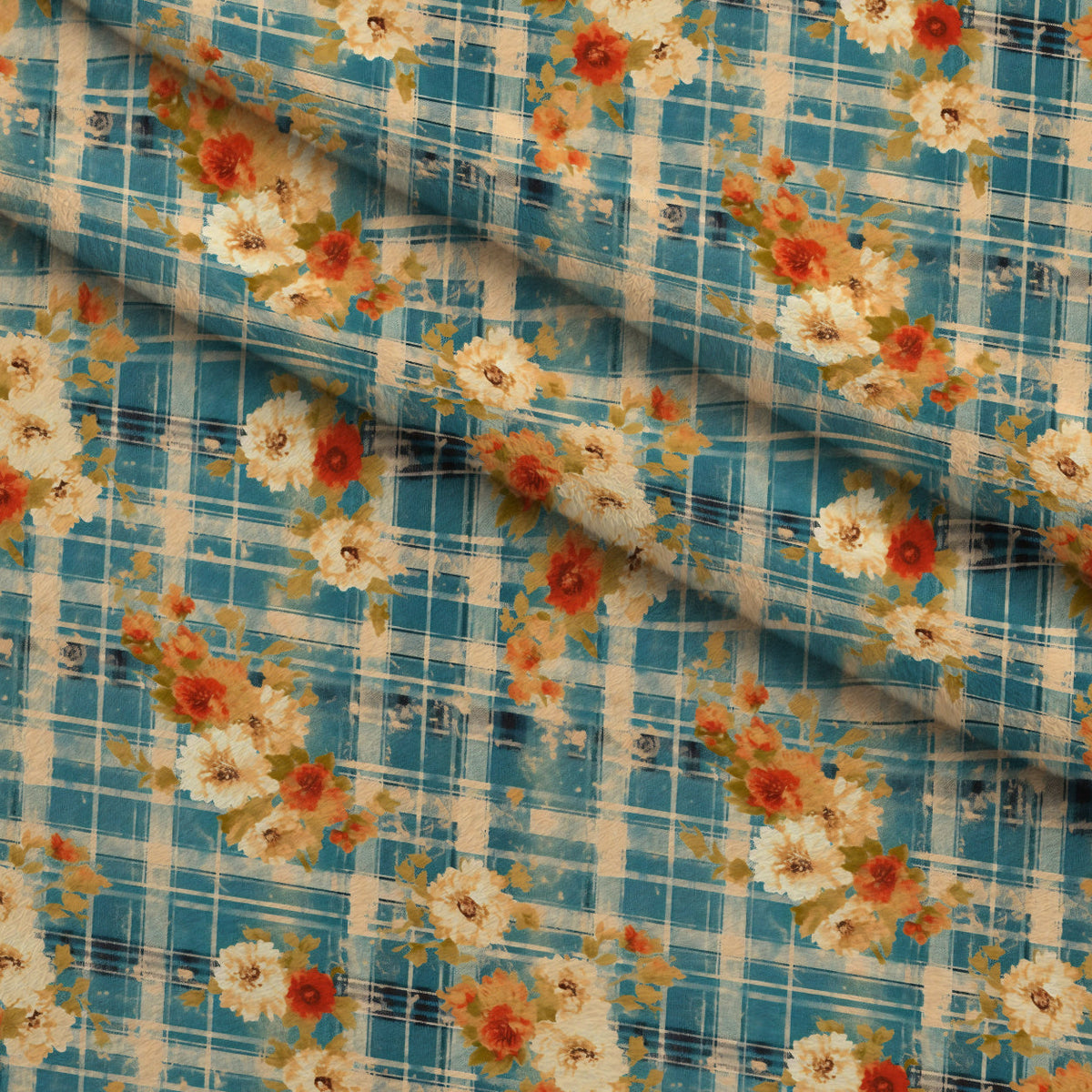 Faded Farmhouse Blooms Pattern 16 Fleece Fabric — fleece fabric folded close-up preview (mv-fleece-v1:lying)