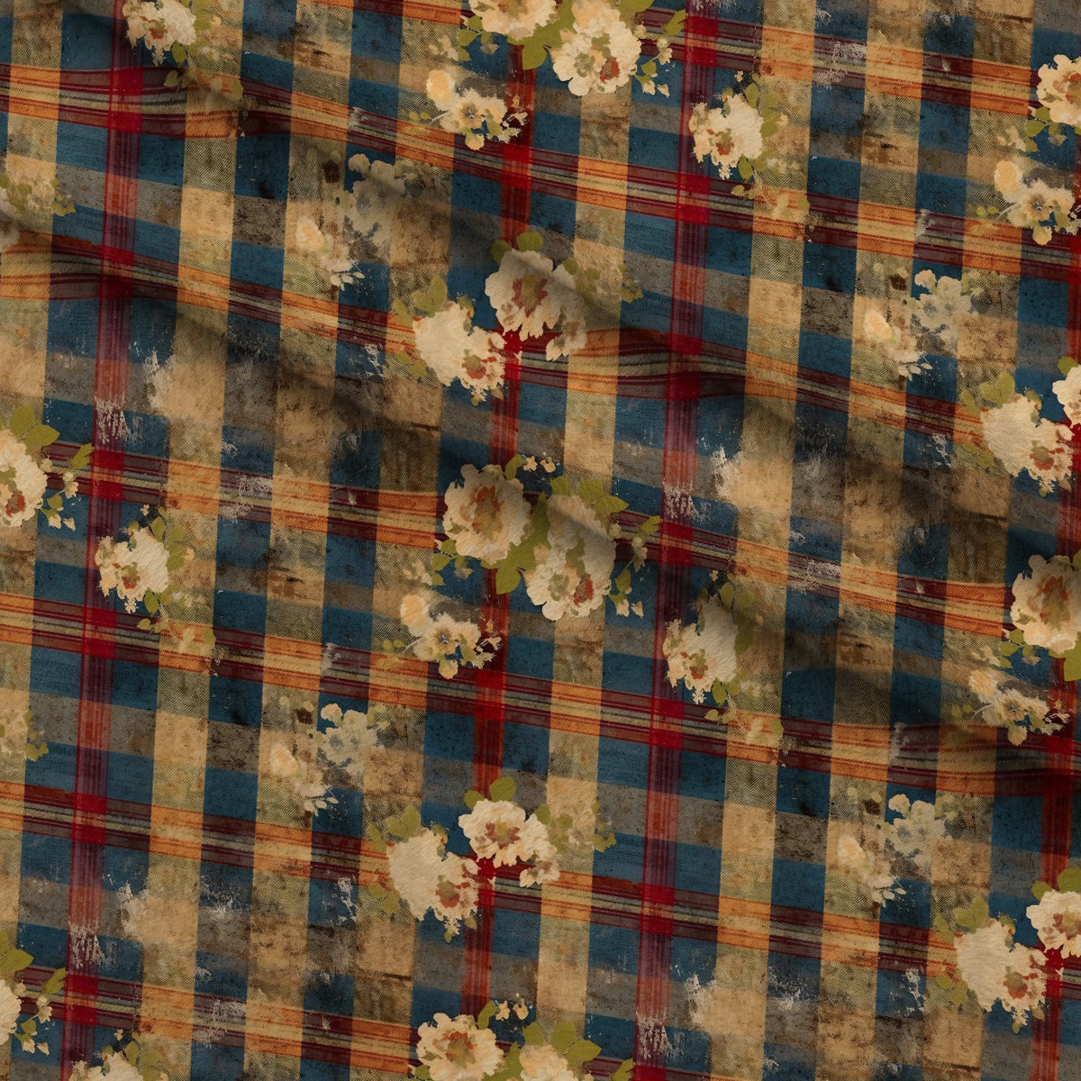 Faded Farmhouse Blooms Pattern 17 Fleece Fabric — fleece fabric folded close-up preview (mv-fleece-v1:lying)