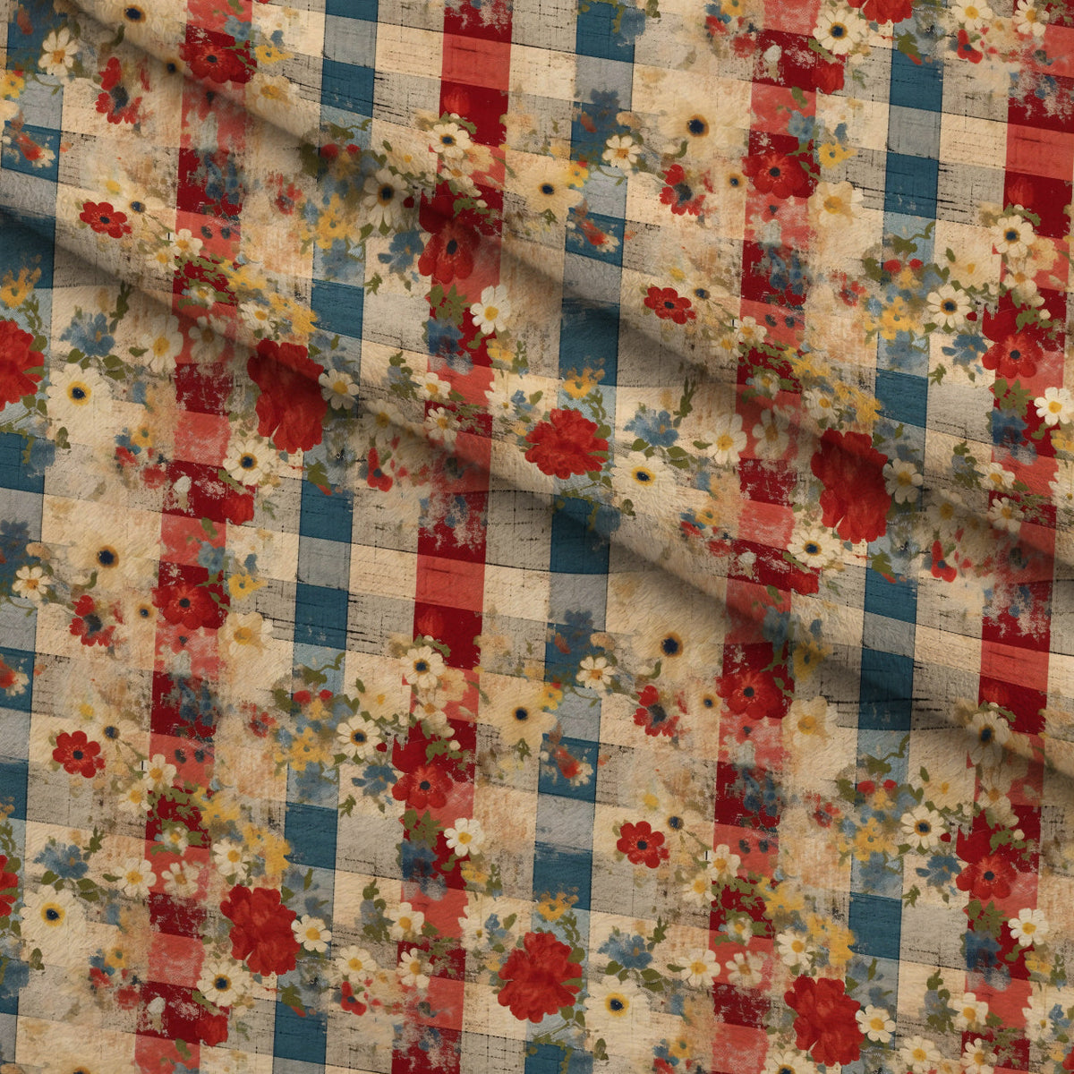 Faded Farmhouse Blooms Pattern 18 Fleece Fabric — fleece fabric folded close-up preview (mv-fleece-v1:lying)