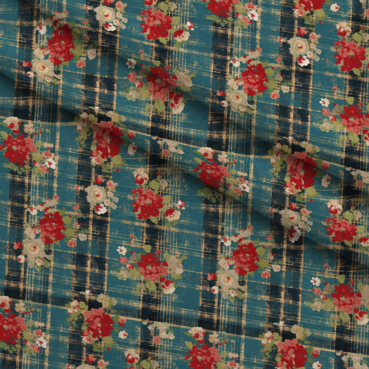 Faded Farmhouse Blooms Pattern 19 Fleece Fabric — fleece fabric folded close-up preview (mv-fleece-v1:lying)