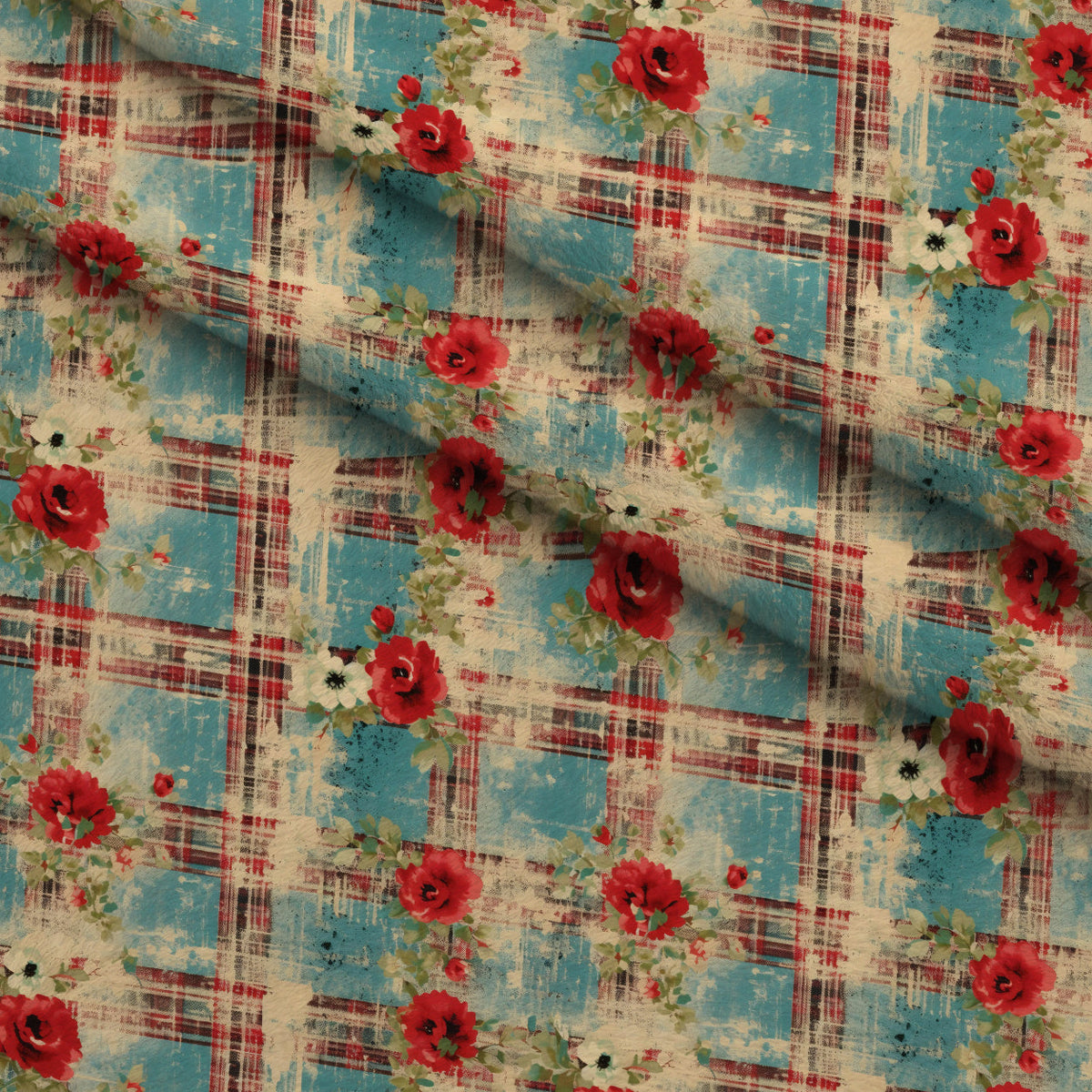 Faded Farmhouse Blooms Pattern 2 Fleece Fabric — fleece fabric folded close-up preview (mv-fleece-v1:lying)