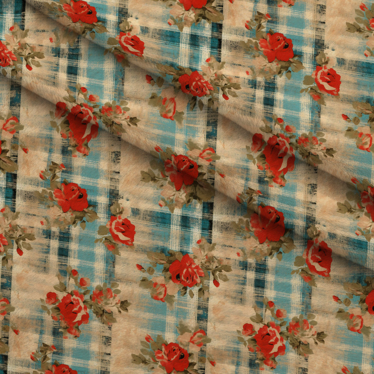 Faded Farmhouse Blooms Pattern 20 Fleece Fabric — fleece fabric folded close-up preview (mv-fleece-v1:lying)