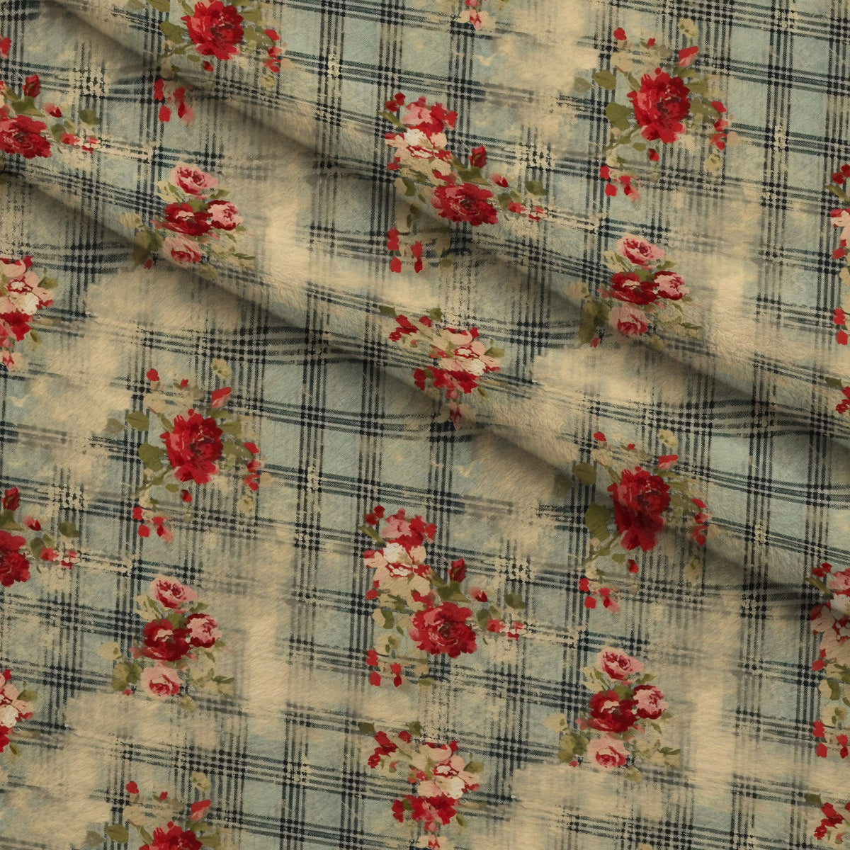 Faded Farmhouse Blooms Pattern 5 Fleece Fabric — fleece fabric folded close-up preview (mv-fleece-v1:lying)