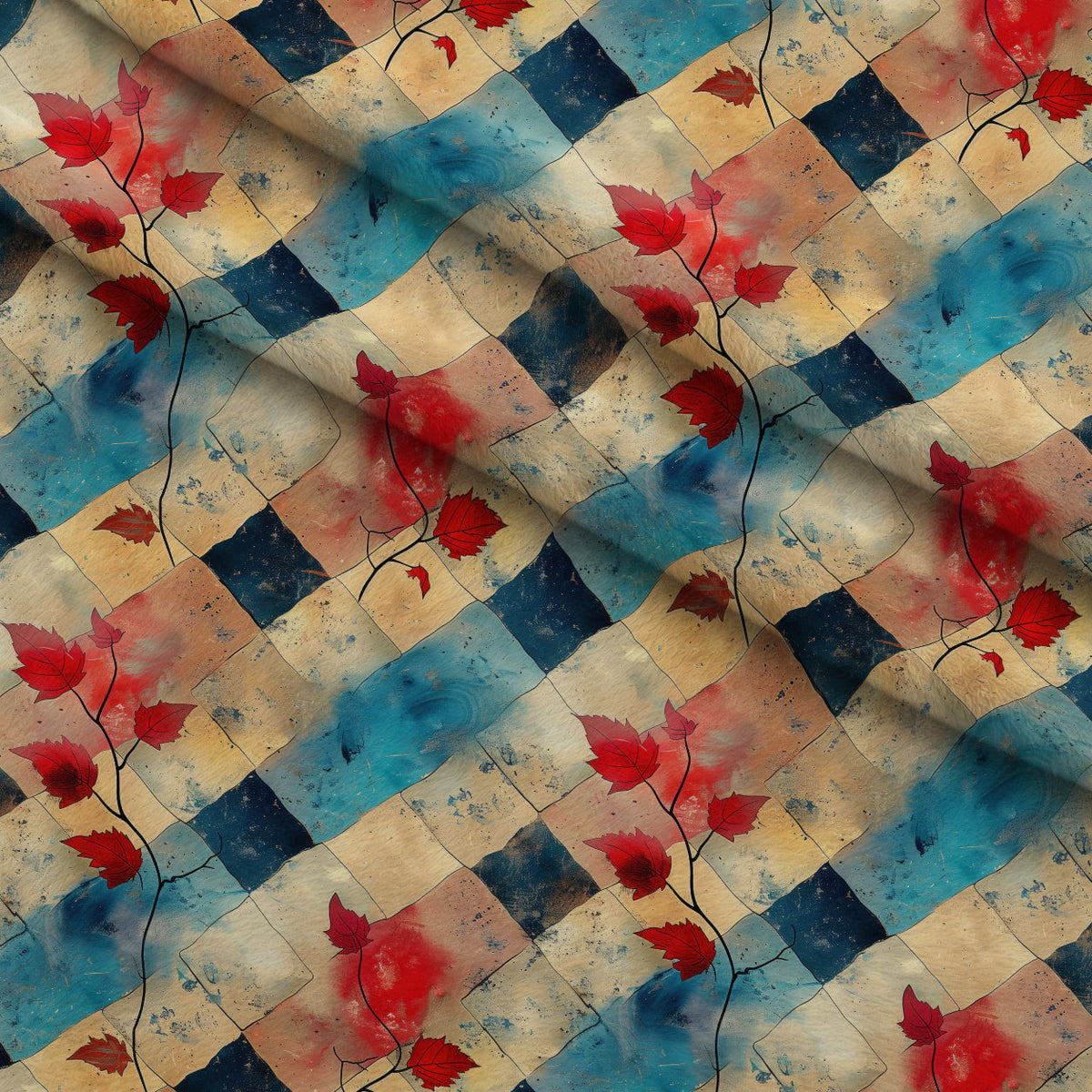 Faded Foliage Pattern 10 Fleece Fabric — fleece fabric folded close-up preview (mv-fleece-v1:lying)