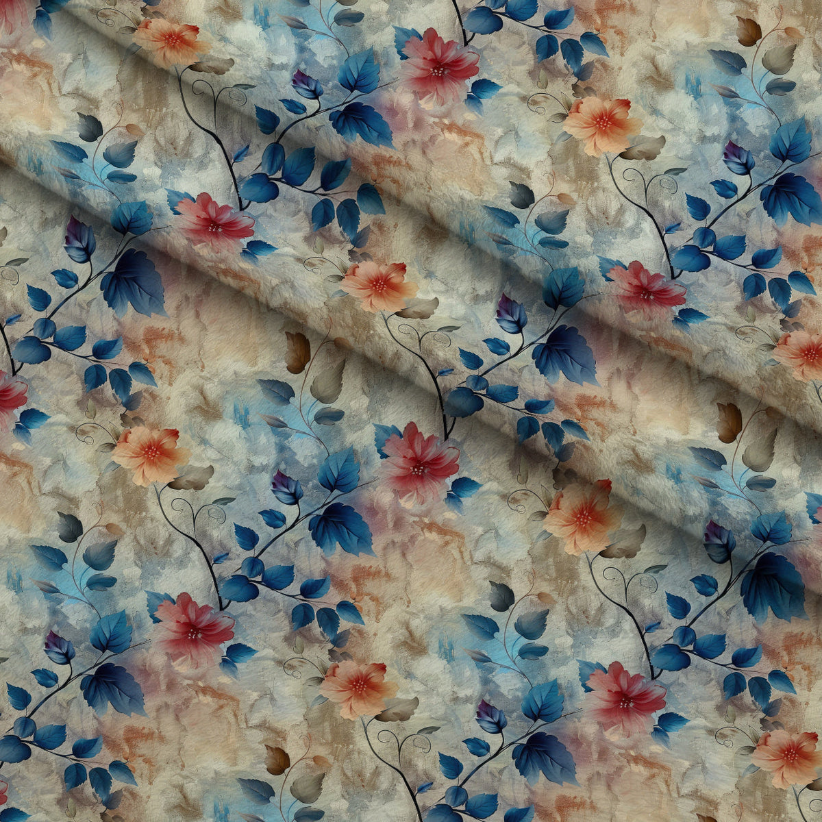 Faded Foliage Pattern 3 Fleece Fabric — fleece fabric folded close-up preview (mv-fleece-v1:lying)