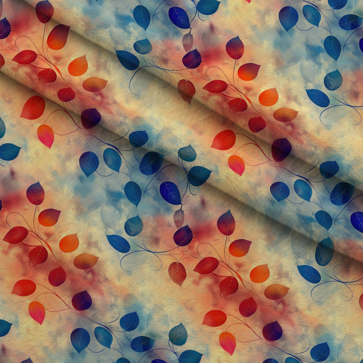 Faded Foliage Pattern 4 Fleece Fabric — fleece fabric folded close-up preview (mv-fleece-v1:lying)