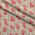 Faded Gingham Blooms Pattern 14 Fleece Fabric — fleece fabric folded close-up preview (mv-fleece-v1:lying)