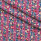Faded Gingham Blooms Pattern 3 Fleece Fabric — fleece fabric folded close-up preview (mv-fleece-v1:lying)