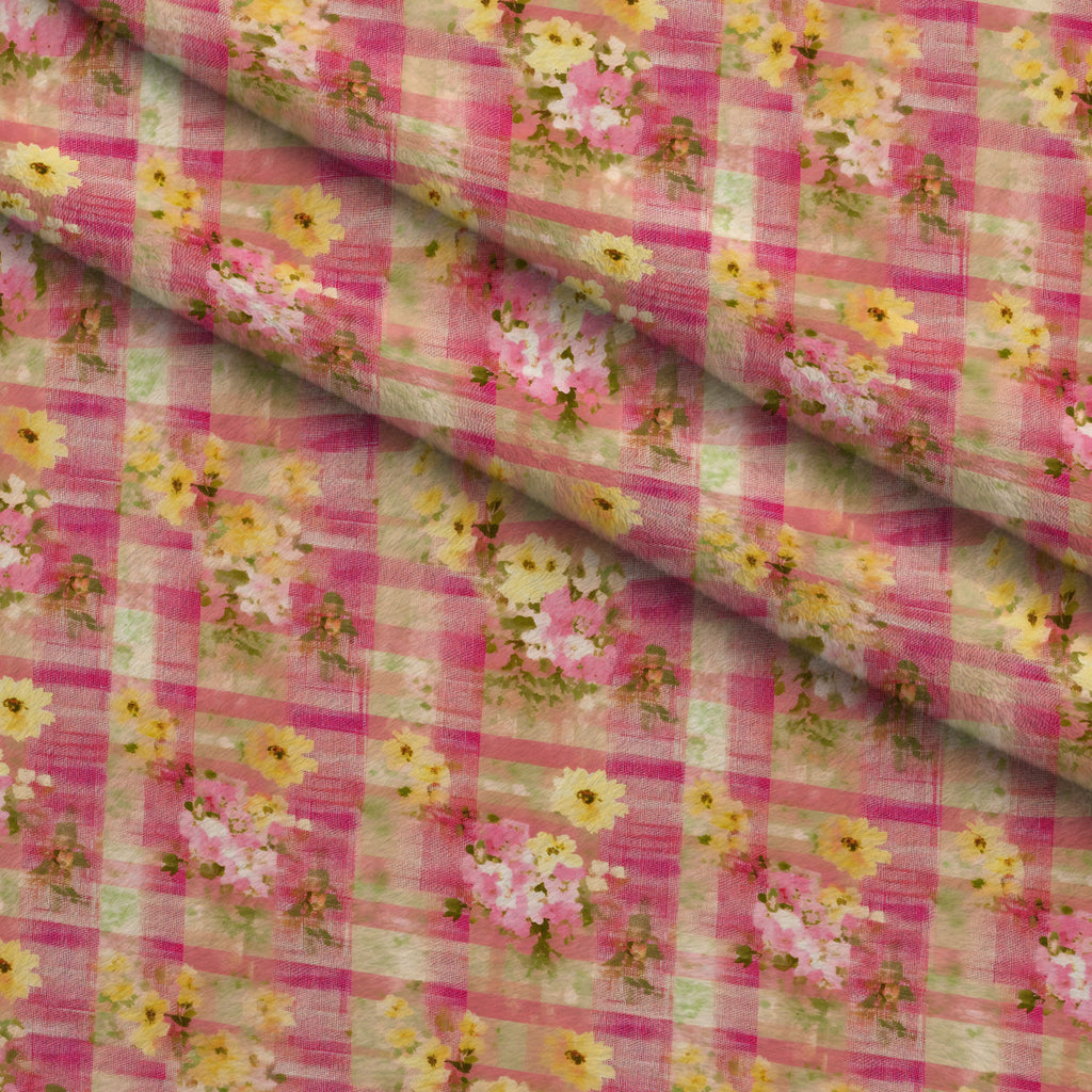 Faded Gingham Blooms Pattern 7 Fleece Fabric — fleece fabric folded close-up preview (mv-fleece-v1:lying)