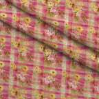 Faded Gingham Blooms Pattern 7 Fleece Fabric — fleece fabric folded close-up preview (mv-fleece-v1:lying)