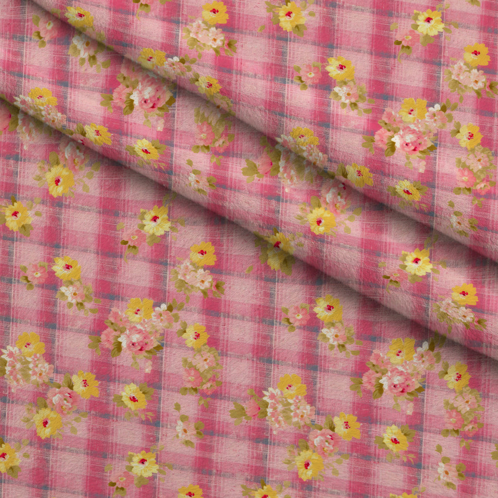 Faded Gingham Blooms Pattern 8 Fleece Fabric — fleece fabric folded close-up preview (mv-fleece-v1:lying)