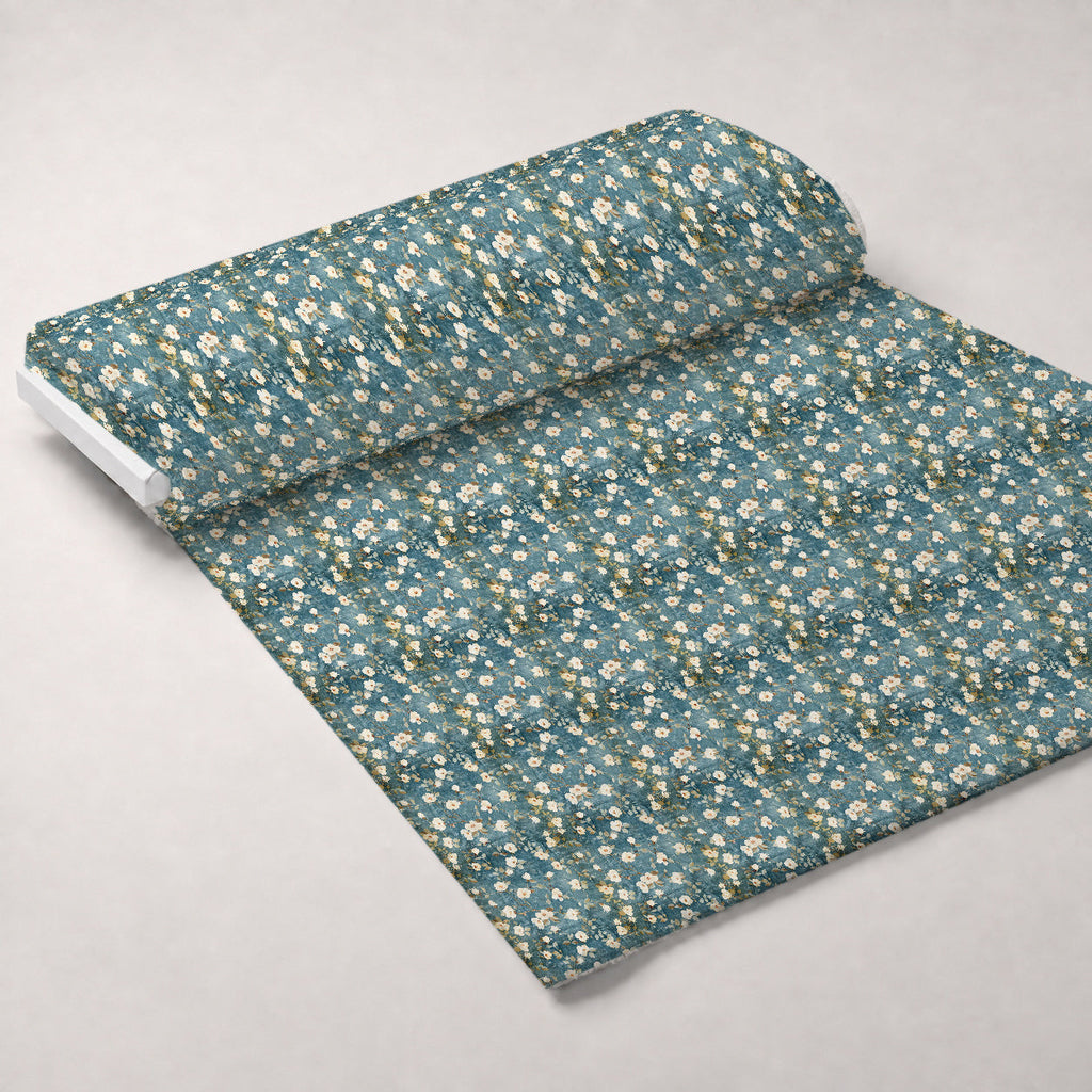 Faded Indigo Roses Pattern 9 Fleece Fabric — fleece fabric unrolled bolt preview (mv-fleece-v1:bolt)