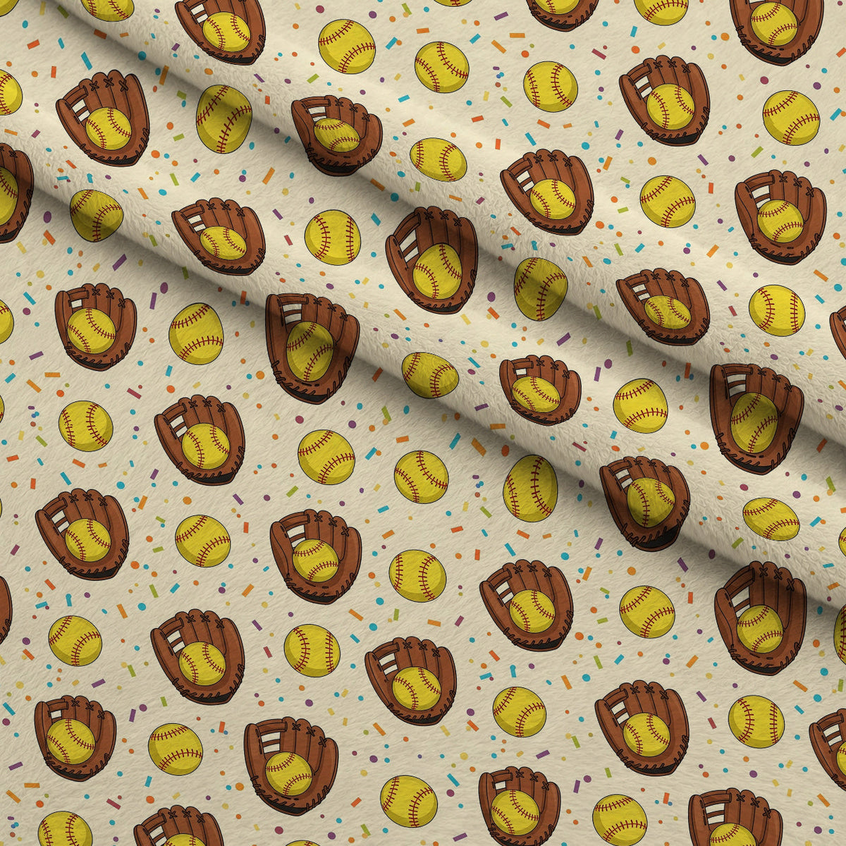 Fastpitch Fever Pattern 1 Fleece Fabric — fleece fabric folded close-up preview (mv-fleece-v1:lying)
