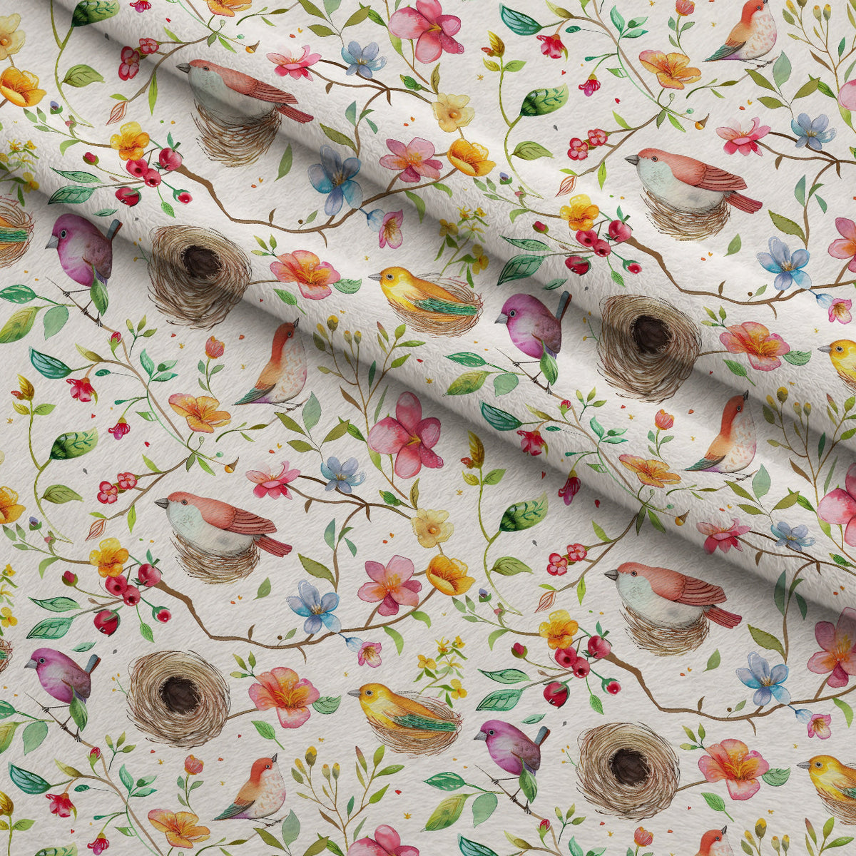 Feathered Blooms Pattern 1 Fleece Fabric — fleece fabric folded close-up preview (mv-fleece-v1:lying)