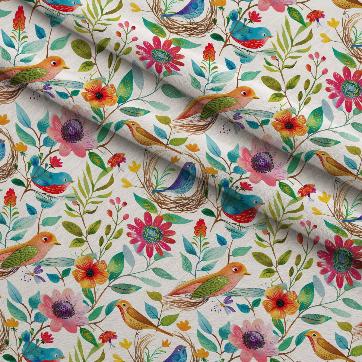 Feathered Blooms Pattern 12 Fleece Fabric — fleece fabric folded close-up preview (mv-fleece-v1:lying)
