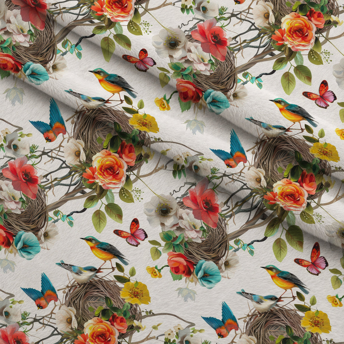 Feathered Blooms Pattern 4 Fleece Fabric — fleece fabric folded close-up preview (mv-fleece-v1:lying)