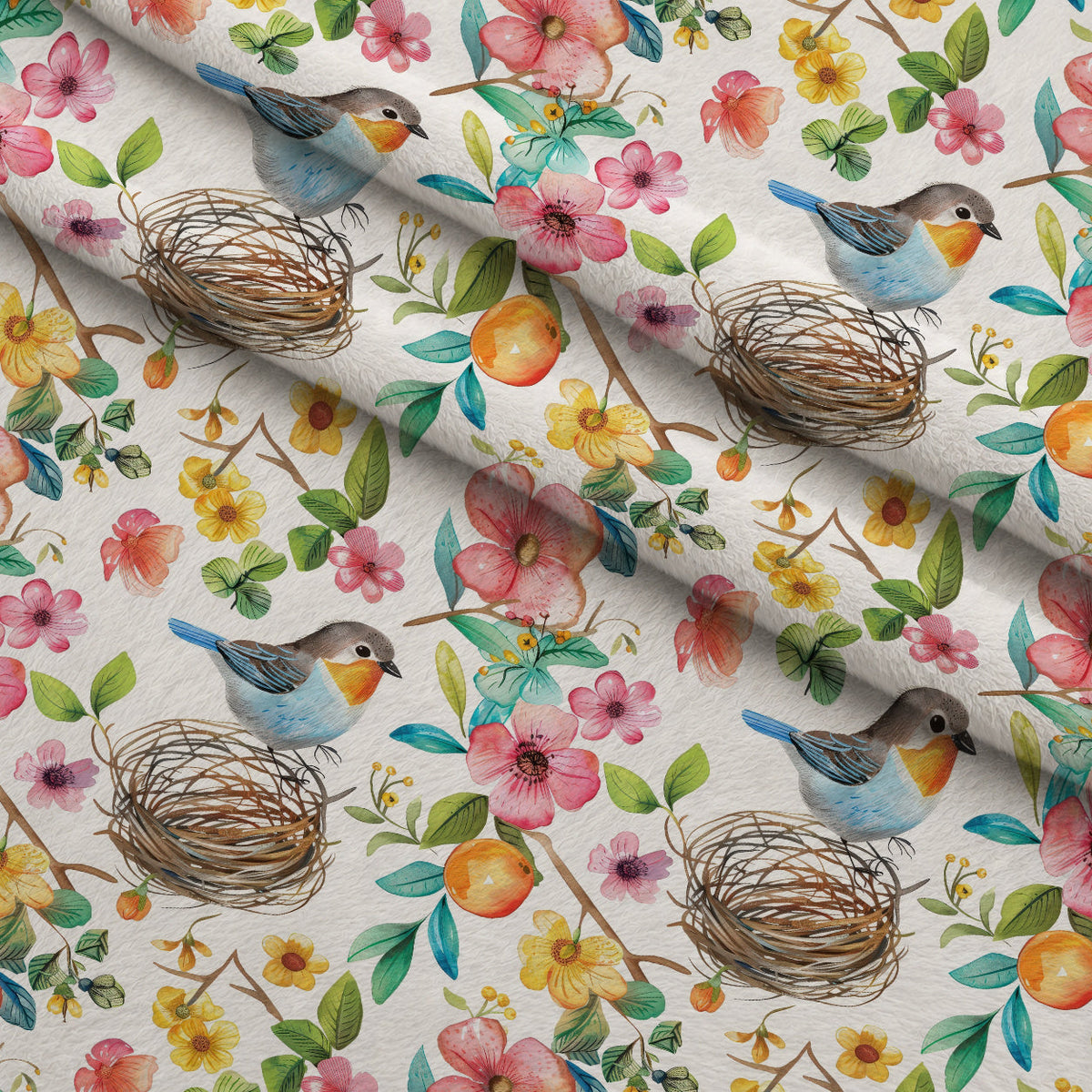 Feathered Blooms Pattern 5 Fleece Fabric — fleece fabric folded close-up preview (mv-fleece-v1:lying)