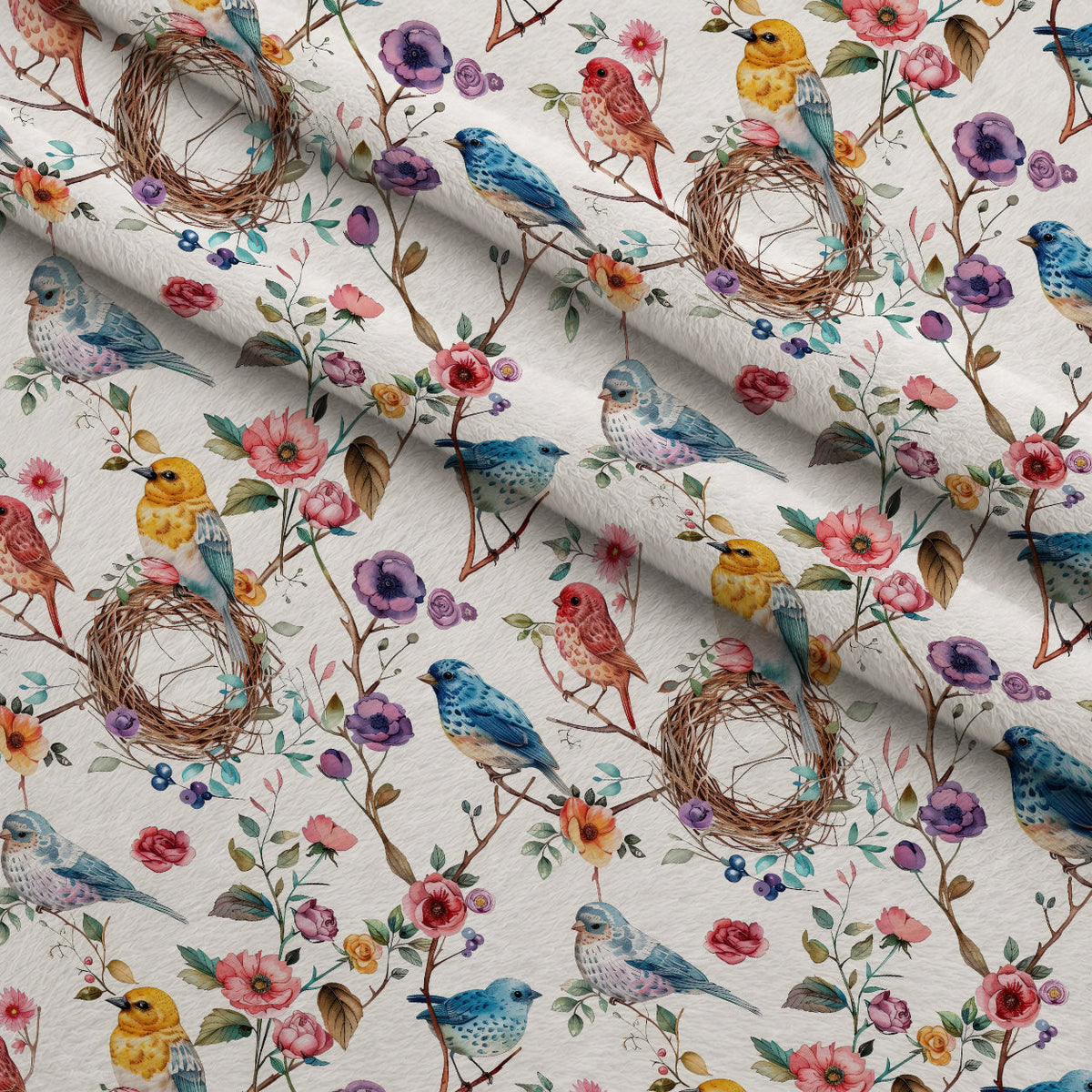 Feathered Blooms Pattern 6 Fleece Fabric — fleece fabric folded close-up preview (mv-fleece-v1:lying)