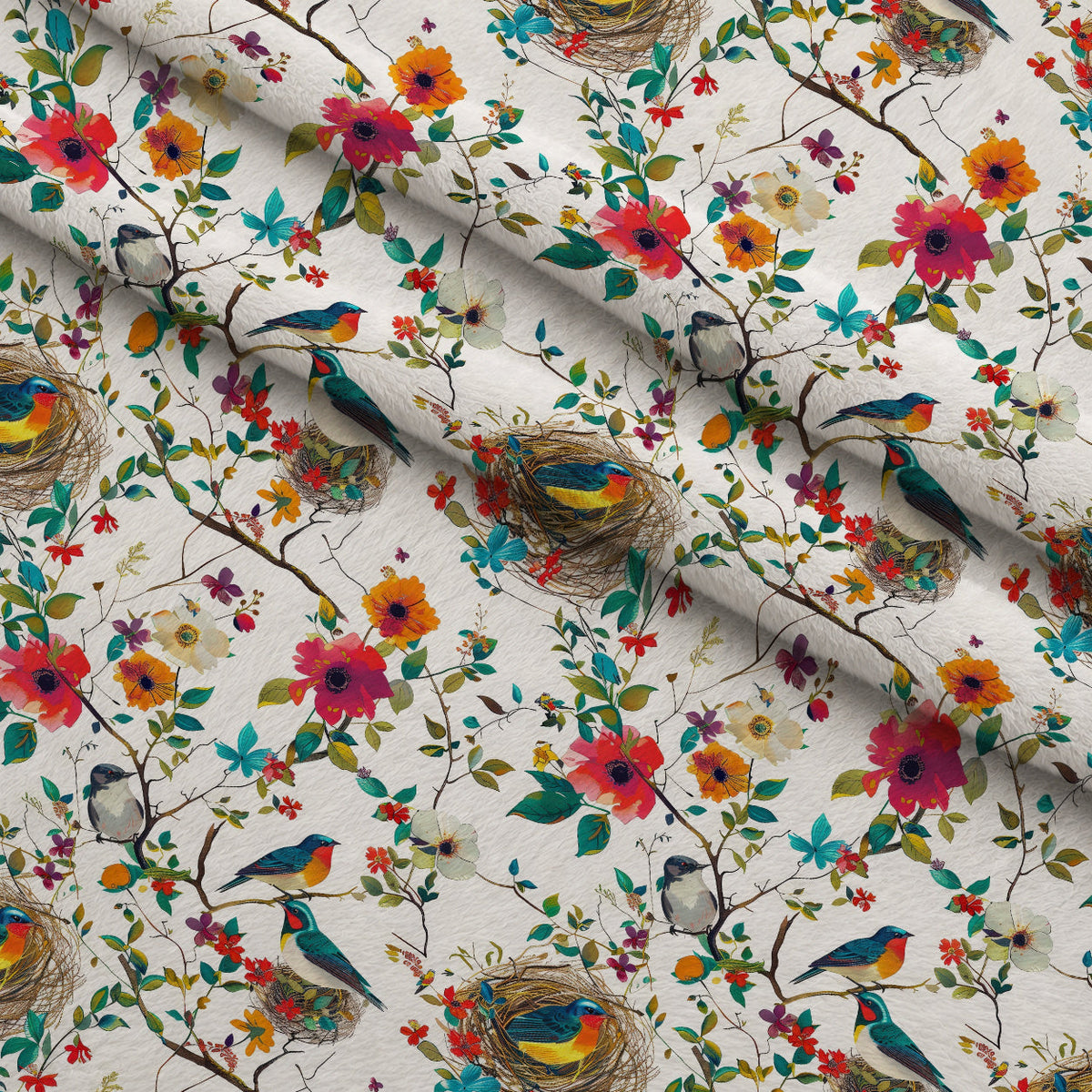 Feathered Blooms Pattern 7 Fleece Fabric — fleece fabric folded close-up preview (mv-fleece-v1:lying)