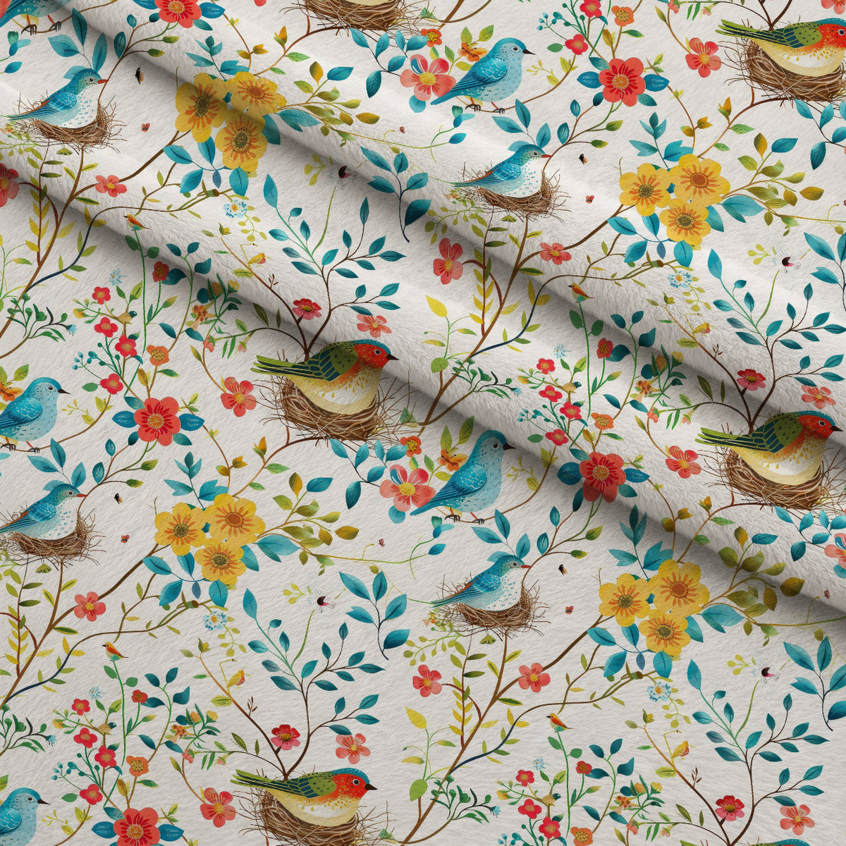 Feathered Blooms Pattern 9 Fleece Fabric — fleece fabric folded close-up preview (mv-fleece-v1:lying)