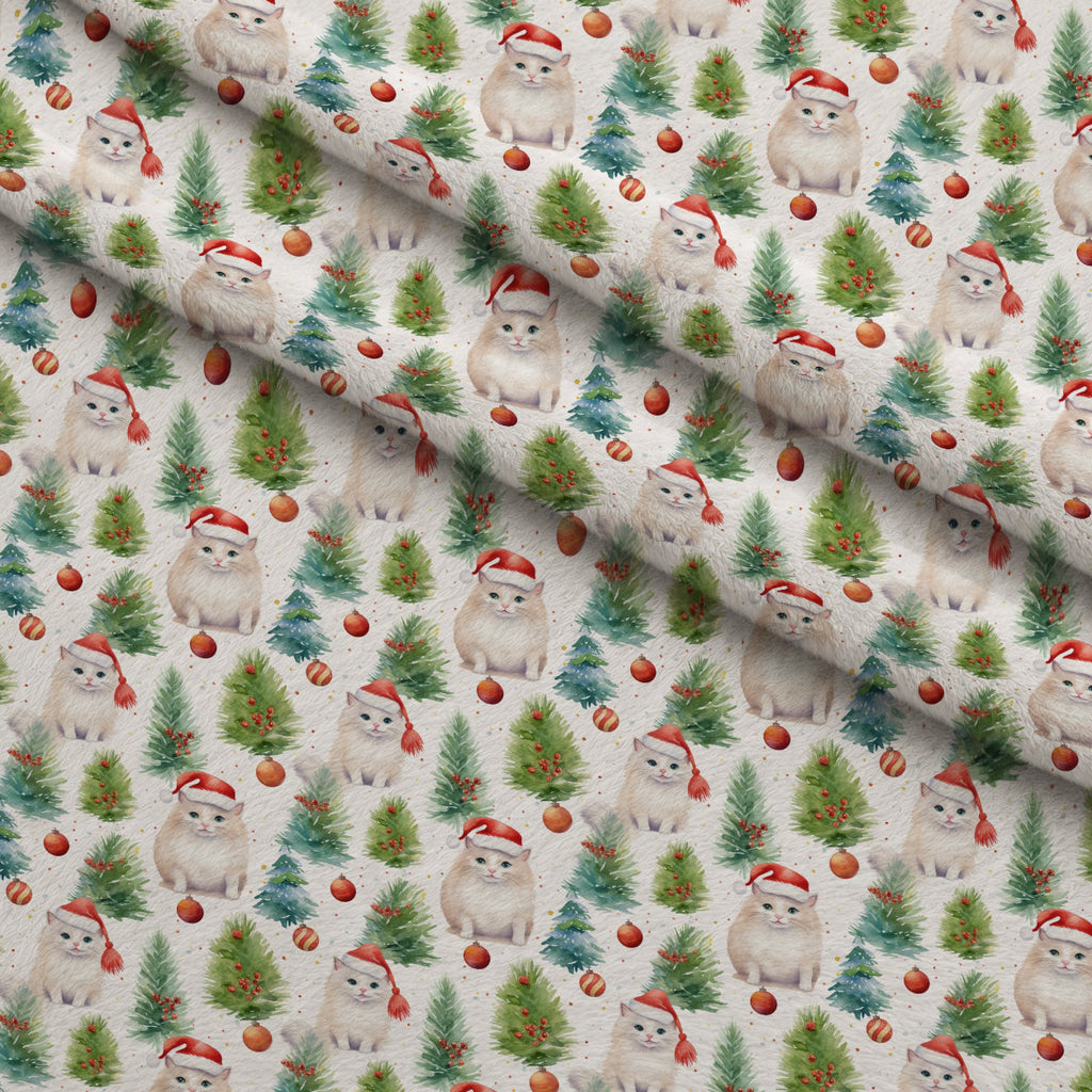 Festive Felines Pattern 1 Fleece Fabric — fleece fabric folded close-up preview (mv-fleece-v1:lying)