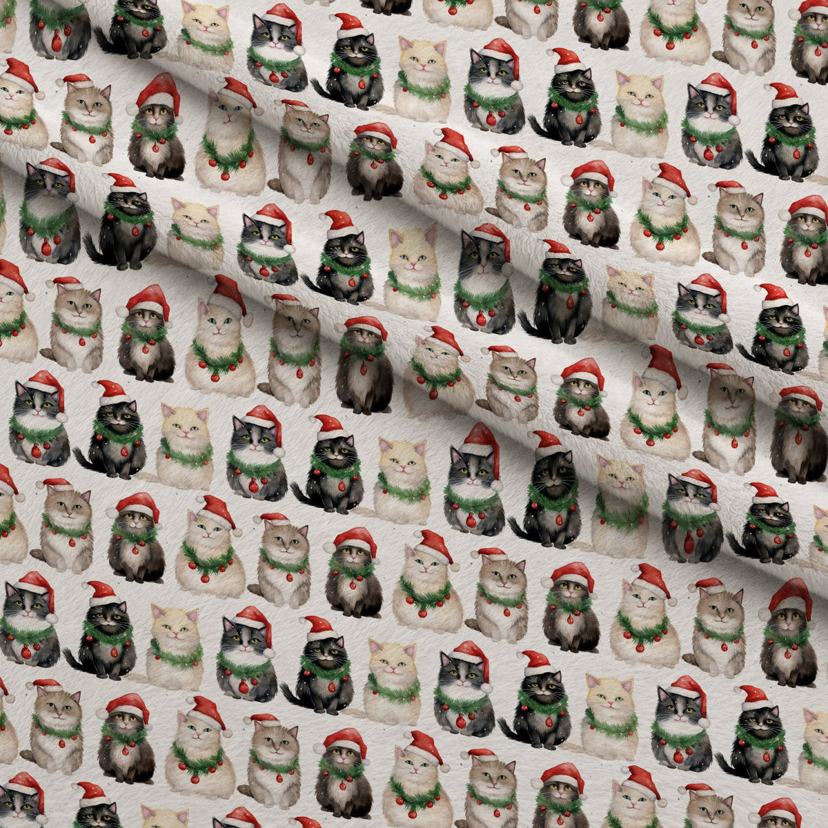 Festive Felines Pattern 10 Fleece Fabric — fleece fabric folded close-up preview (mv-fleece-v1:lying)