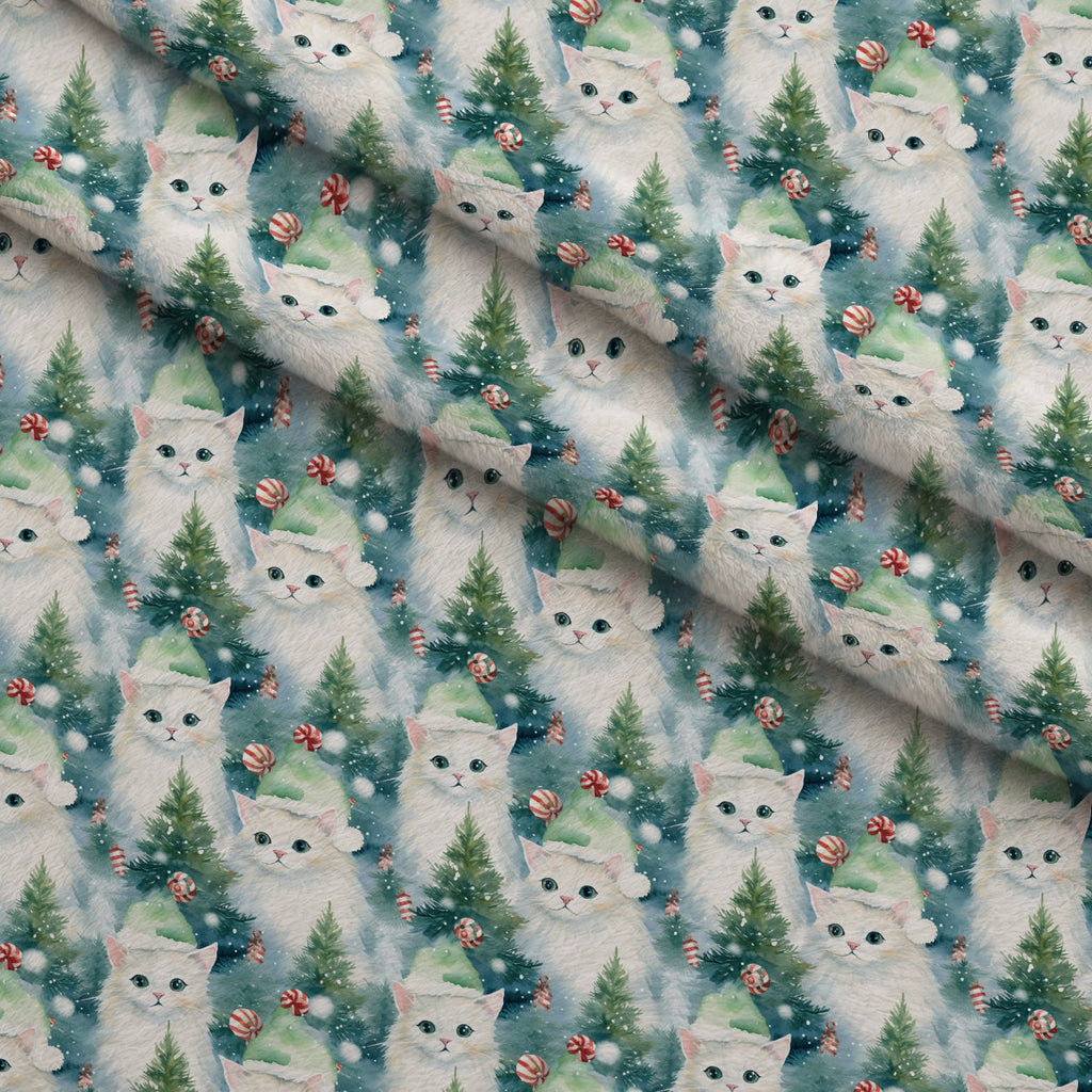 Festive Felines Pattern 12 Fleece Fabric — fleece fabric folded close-up preview (mv-fleece-v1:lying)